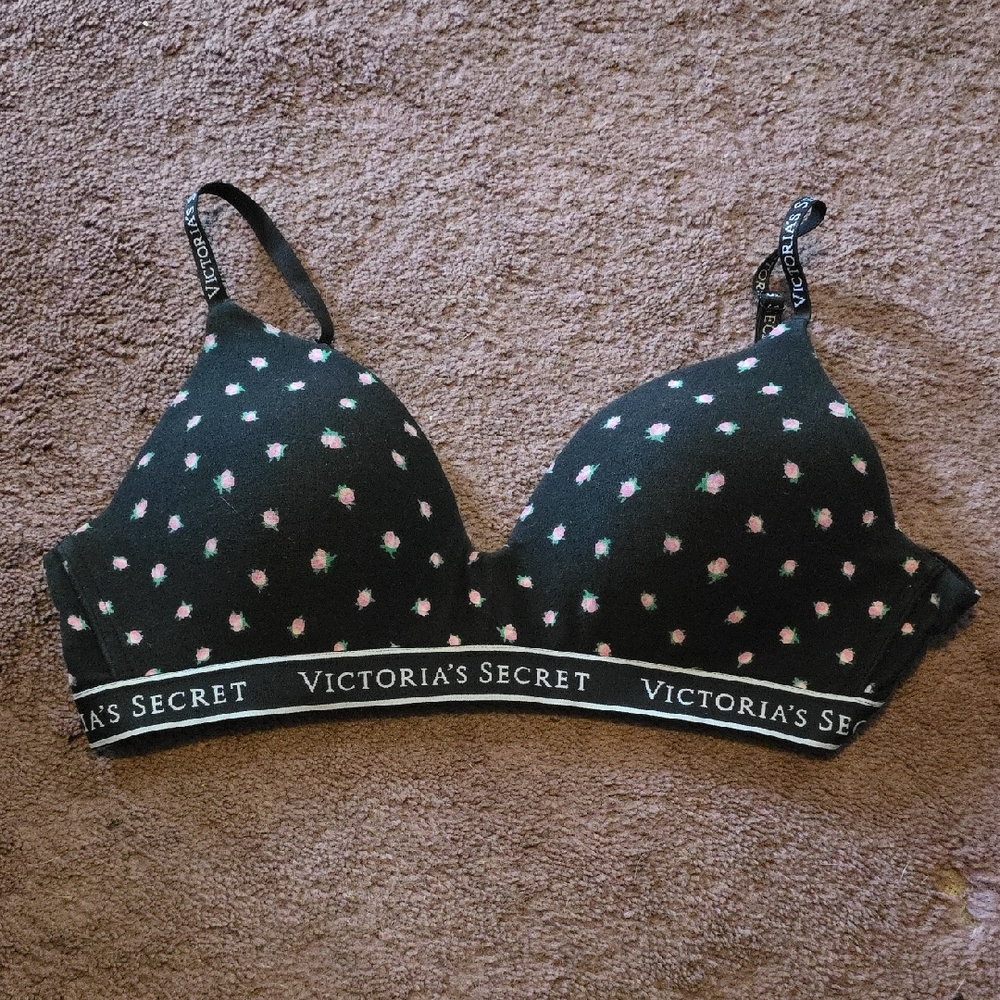 Victoria's Secret Black Bra with Pink Floral Accents